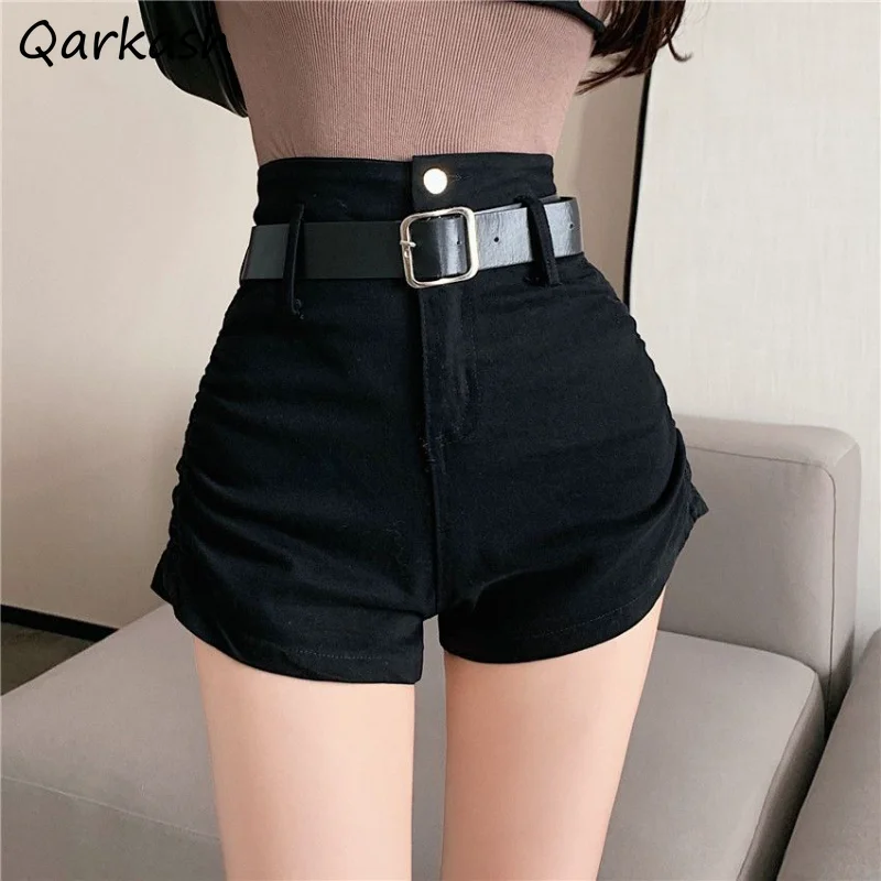 

Summer Shorts Women High Waist Sexy All-match Slim Fashion Streetwear Wide Leg Simple Tender Basic Casual Ulzzang Belt Teens