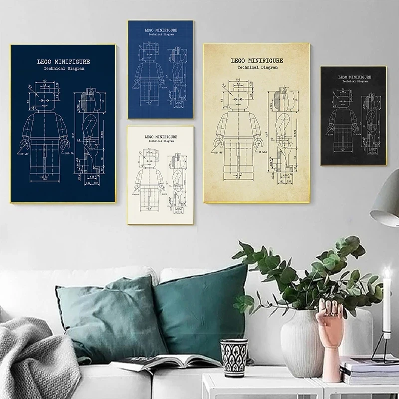 Legos Man Patent Poster Vintage, Toy Wall Art For Lego Love ,Kids Room Decor, Lego Blueprint Idee Regalo, Giochi Stampe D'Arte Da Parete