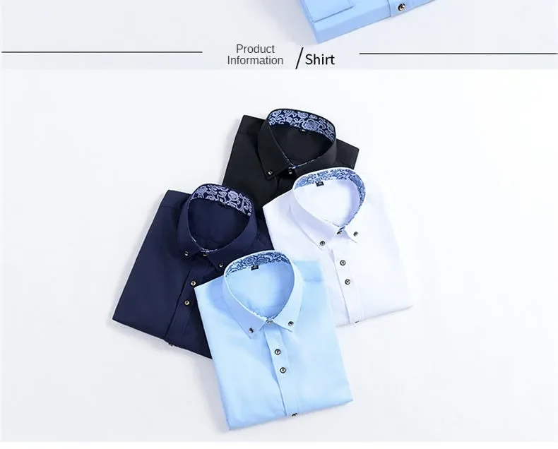 High Quality Men's Shirts with Retro Blue and White Porcelain Collar Long-sleeved Slim Fit Dress Shirts Business Casual Style