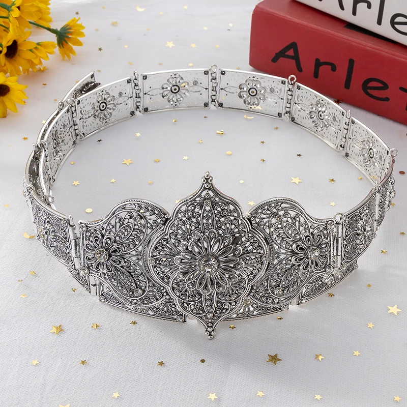 Fatima Luxury Morocco Crystal Wedding Dress Gold And Silver Color Metal Belt Jewelry For Women waist Chain