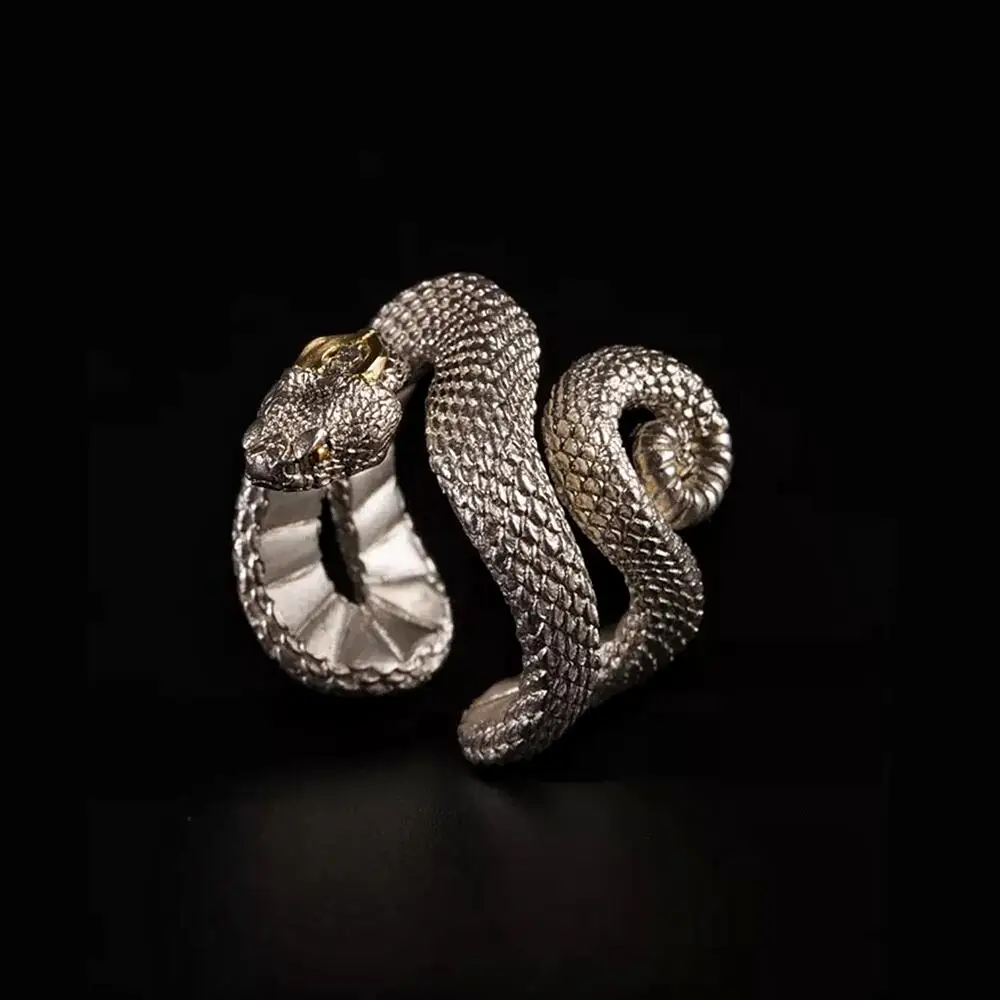 Vintage Charm Horned Snake Ring For Man Woman Aesthetic Punk Viking Myth Snake Dragon Open Ring Cool Trend 2023 New Gift Jewely