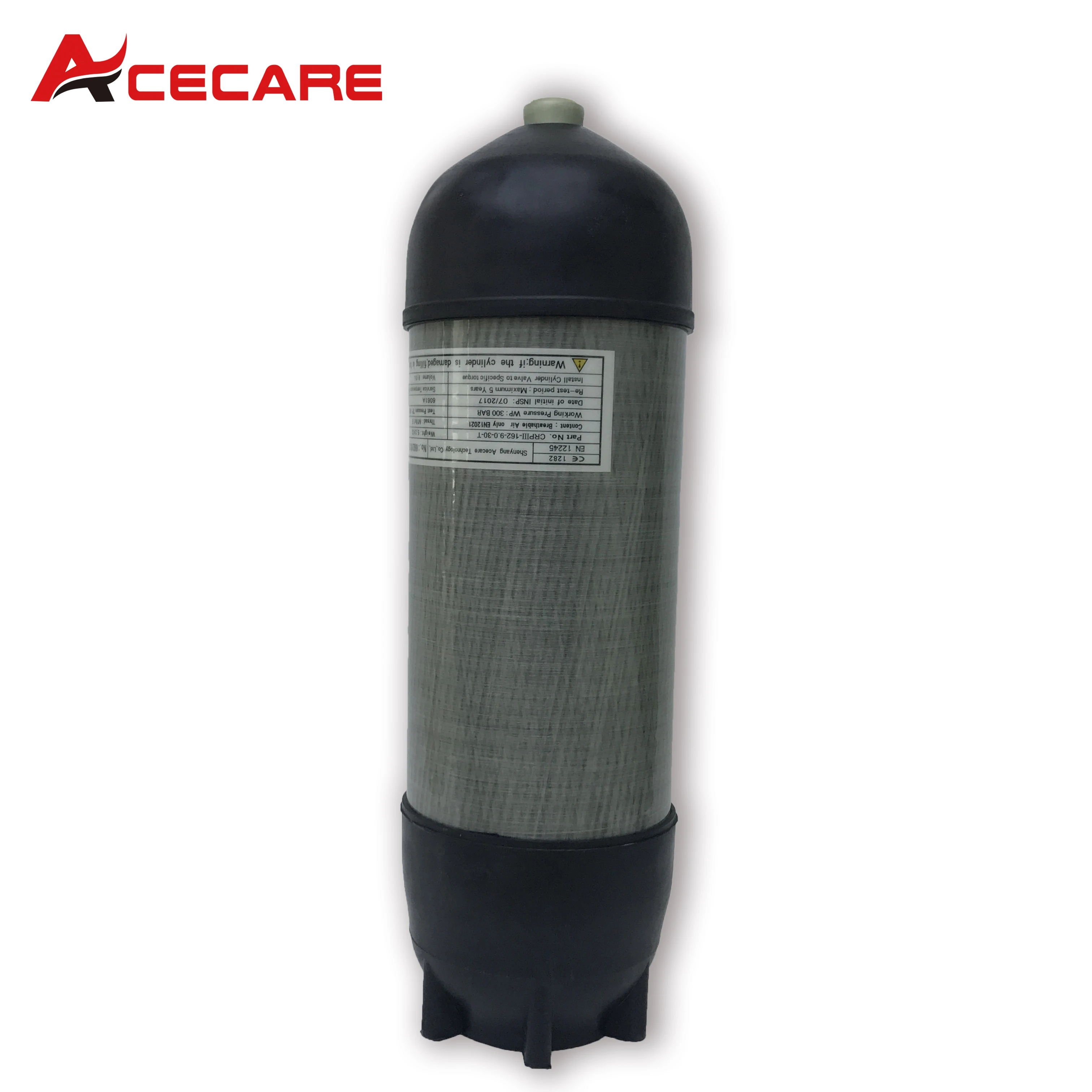 acecare 9l dot certified 4500psi 300bar scuba compressed diving tank high pressure cylinder ACECARE 9L 300Bar Carbon Fiber Cylinder 4500Psi Scuba Diving with Protection Rubber Boots