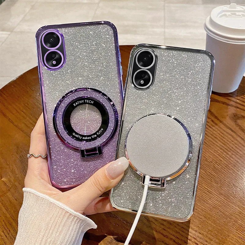 Glitter Plating Silicone Case with Stand and Magnetic Wireless Compatibility