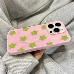 Cartoon Black Checkered Star Pattern Korean Phone Case - Shockproof Soft Cover - iPhone 15 Plus (FE - P8452)