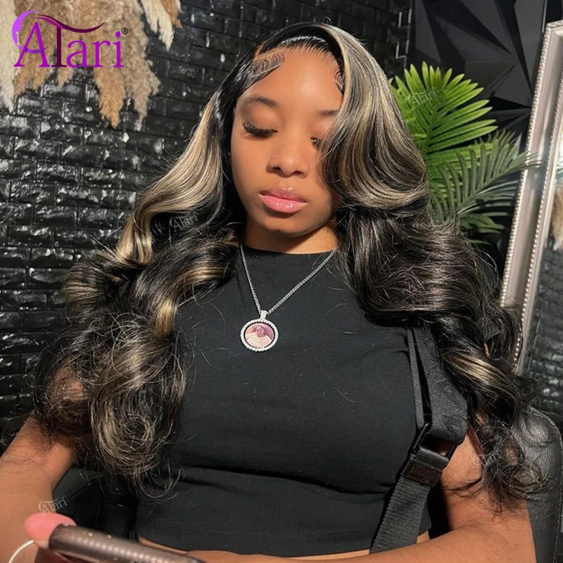 13x6 Lace Frontal Body Wave Human Hair Wigs Blonde 27 with Black Pre Plucked 13x4 Highlight Transaprent Lace Front Wig for Women