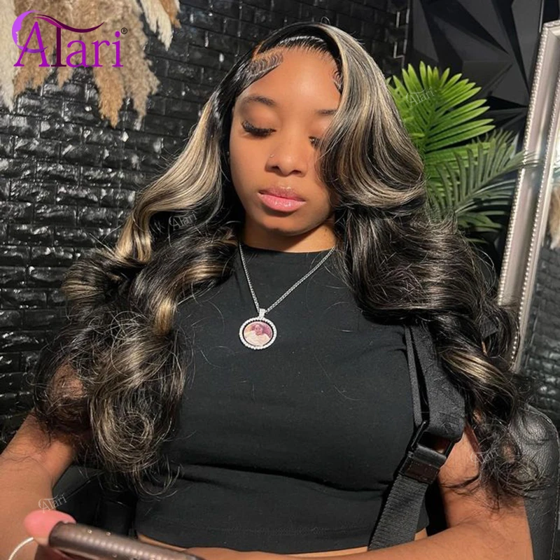 Peruca de cabelo humano com onda frontal com renda para mulheres loira