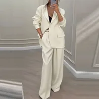 الخريف عارضة المرأة البدلة مجموعة مثير بدوره إلى أسفل طوق زر السترة و مستقيم الساق السراويل مجموعة الشتاء الصلبة طويلة الأكمام شيك الزي 1