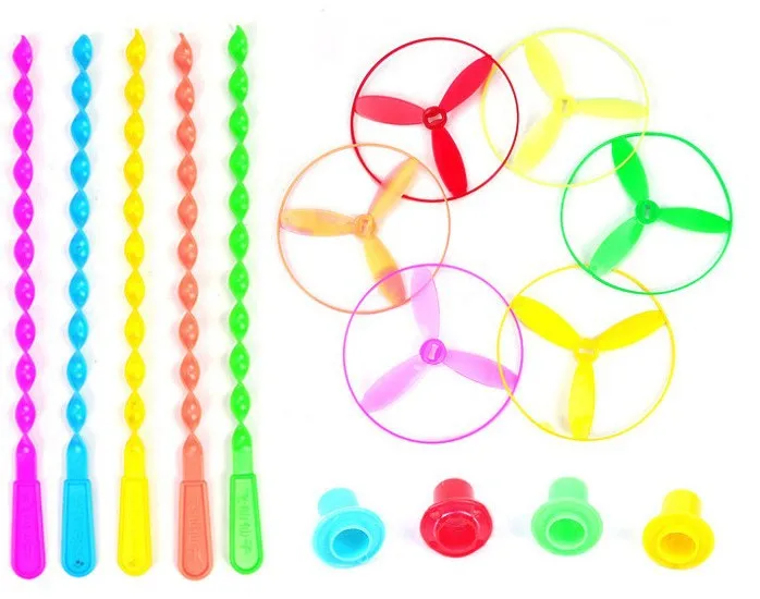 

5Pcs Fairy Flying Saucer Twisty Flying Saucers Assorted Colors Helicopters Outdoor Bamboo Dragonfly Plastic Handle Toy