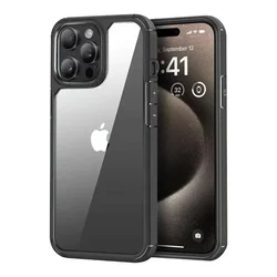 Luxury Transparent Shockproof Bumper Armor Case with Rugged Frame and Hard Back Cover - iPhone 12 Pro (Black)