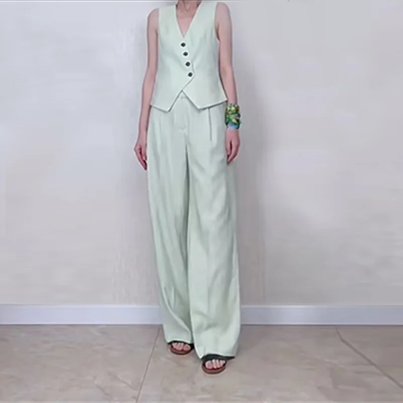 

Женский облегающий однотонный костюм, комплект из двух предметов с жилетом на пуговицах и V-образным вырезом, праздничные женские костюмы, шикарный комплект для улицы и молодежи, лето 2023