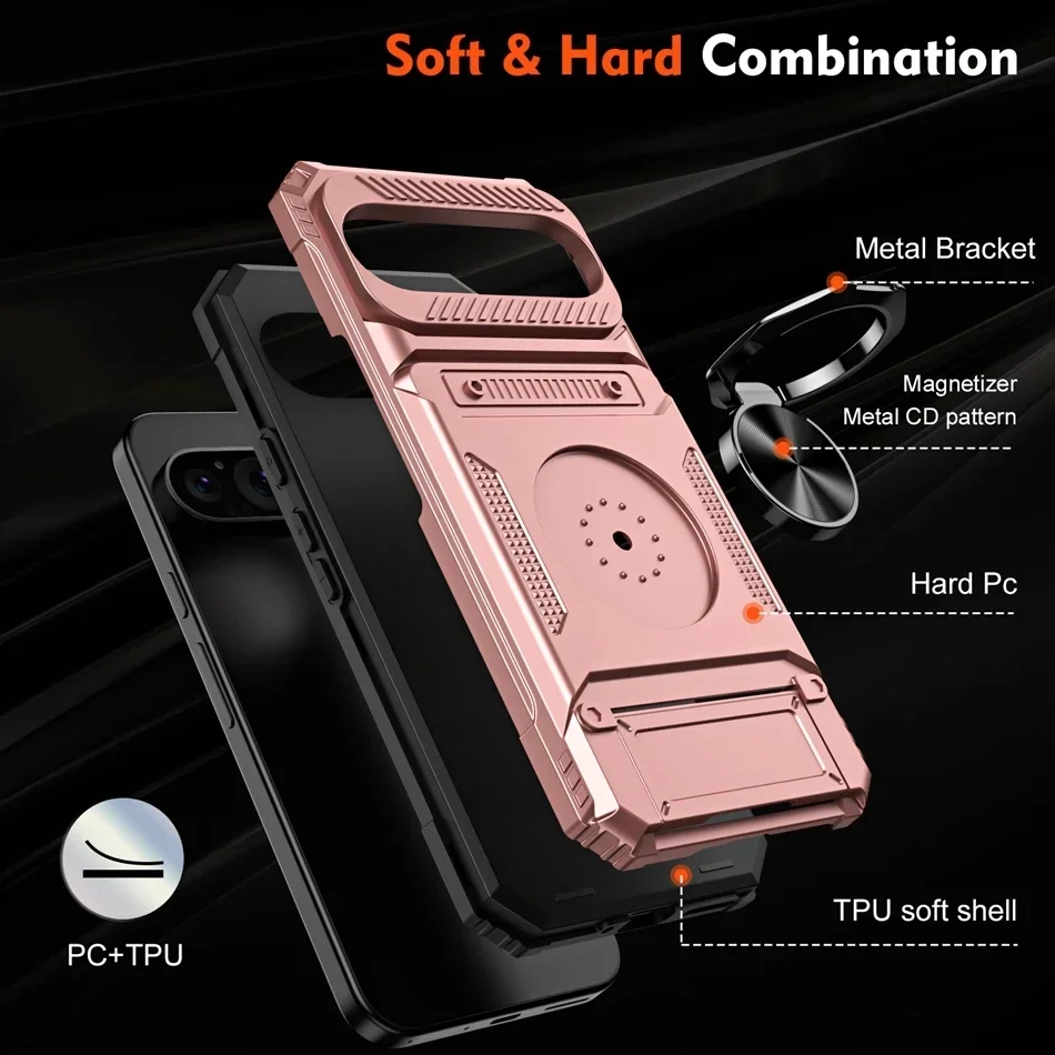 Magnetic Car Mount Wallet Armor Case with Ring Holder and Stand
