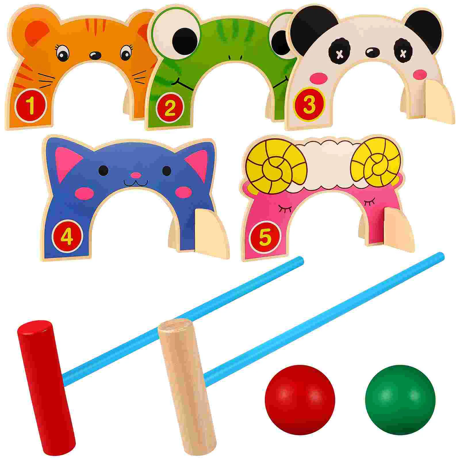 

Croquet Interactive Lawn Set Cartoon Wooden Gateball for Kid Parent-child Animal