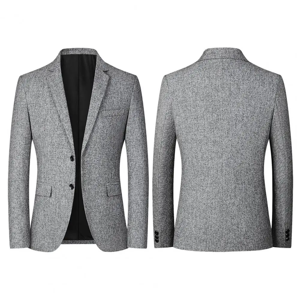 Description Picture 5 of itemMen Blazer Solid Color Single Breasted Autumn Winter Two Buttons Pockets Suit Coat Wedding Groom Handsome Pockets Suit Coat