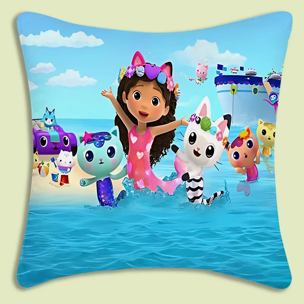 Cartoon Gabbys Dollhouse Pillow Covers Cartoon Sofa Decorative Home Double-sided Printing Short Plush Cute Cushion Cover