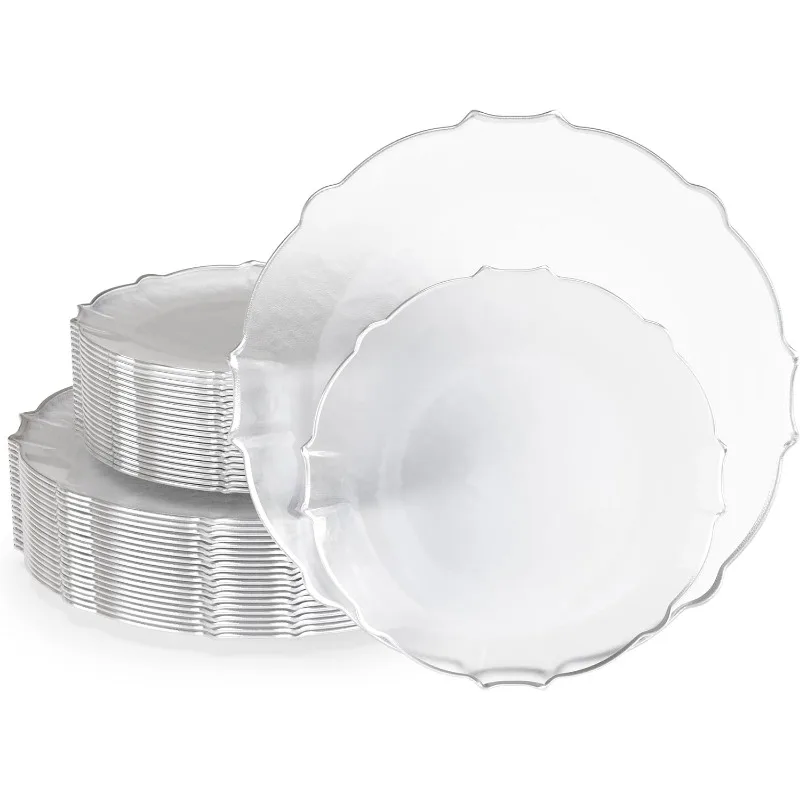 80 Piece Plastic Disposable Plates Set For 40 Guests 40 X 7.5 Dessert Plates & X 10 Thin Delicate Fancy Plastic