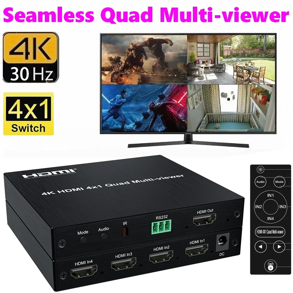 

4K 4x1 HDMI Quad Multi-viewer 2 4 Screen Segmentation Multiple Screen Seamless Switch Video Multiplexer Left Right Dual Display