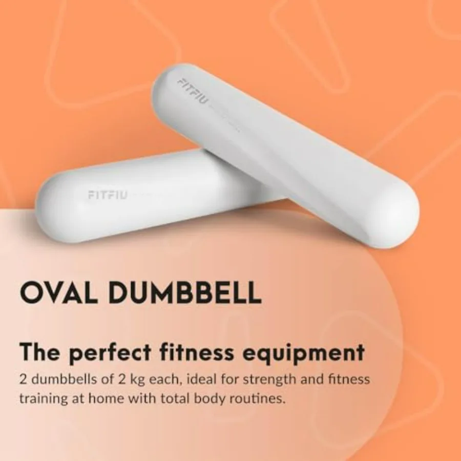Fitness Set of 2 Oval Dumbbells 4.4lbs Each in White Soft Silicone Steel for Performance Training Sessions, Pilates Classes