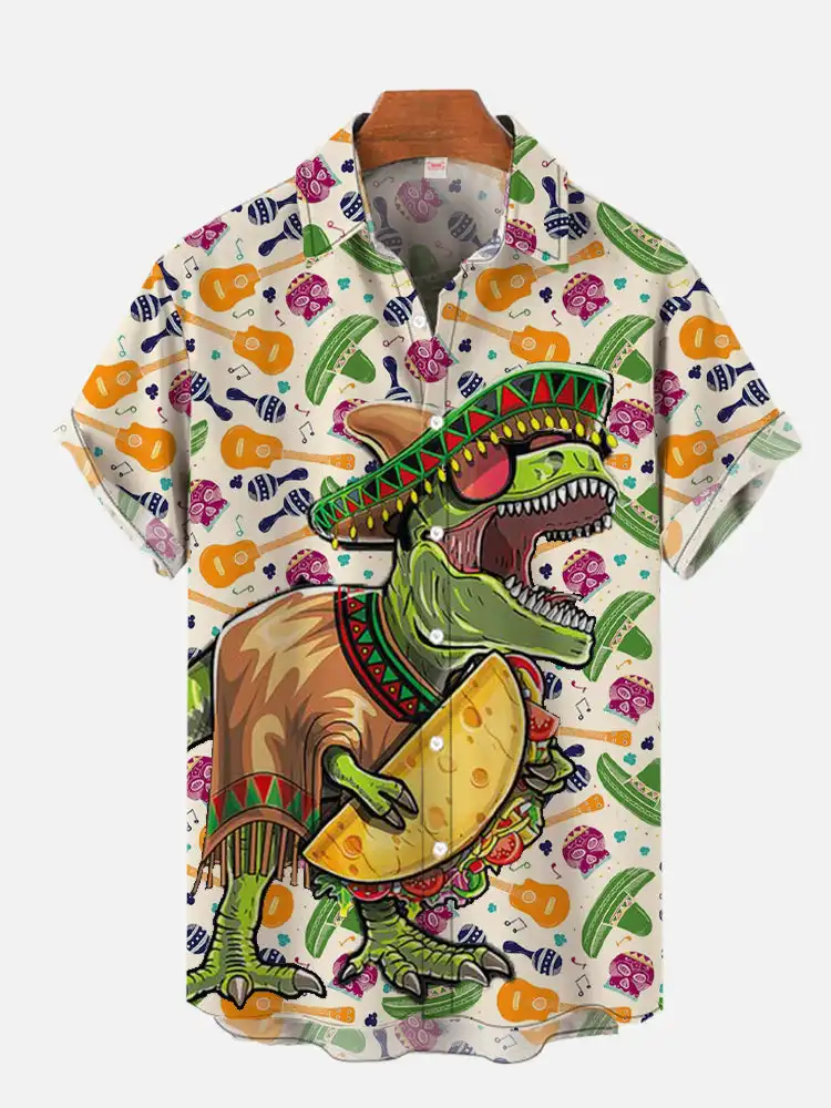 2024 Fashion Men's Hawaiian shirts Mexican Style Colorful Graffiti Art Poster Prints Short Sleeve Shirt  Hawaii style clothing 5
