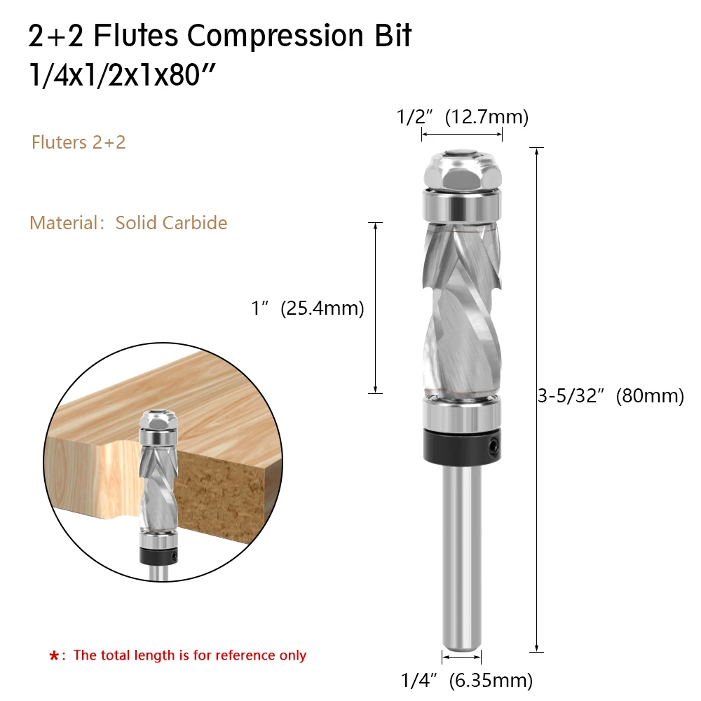 AURWOF 1PC 1/4 Schaft Lager Ultra-Performance Kompression Flush Trim Vollhartmetall CNC Router Bit Für Holzbearbeitung Ende mühle Z07A – Detail 3