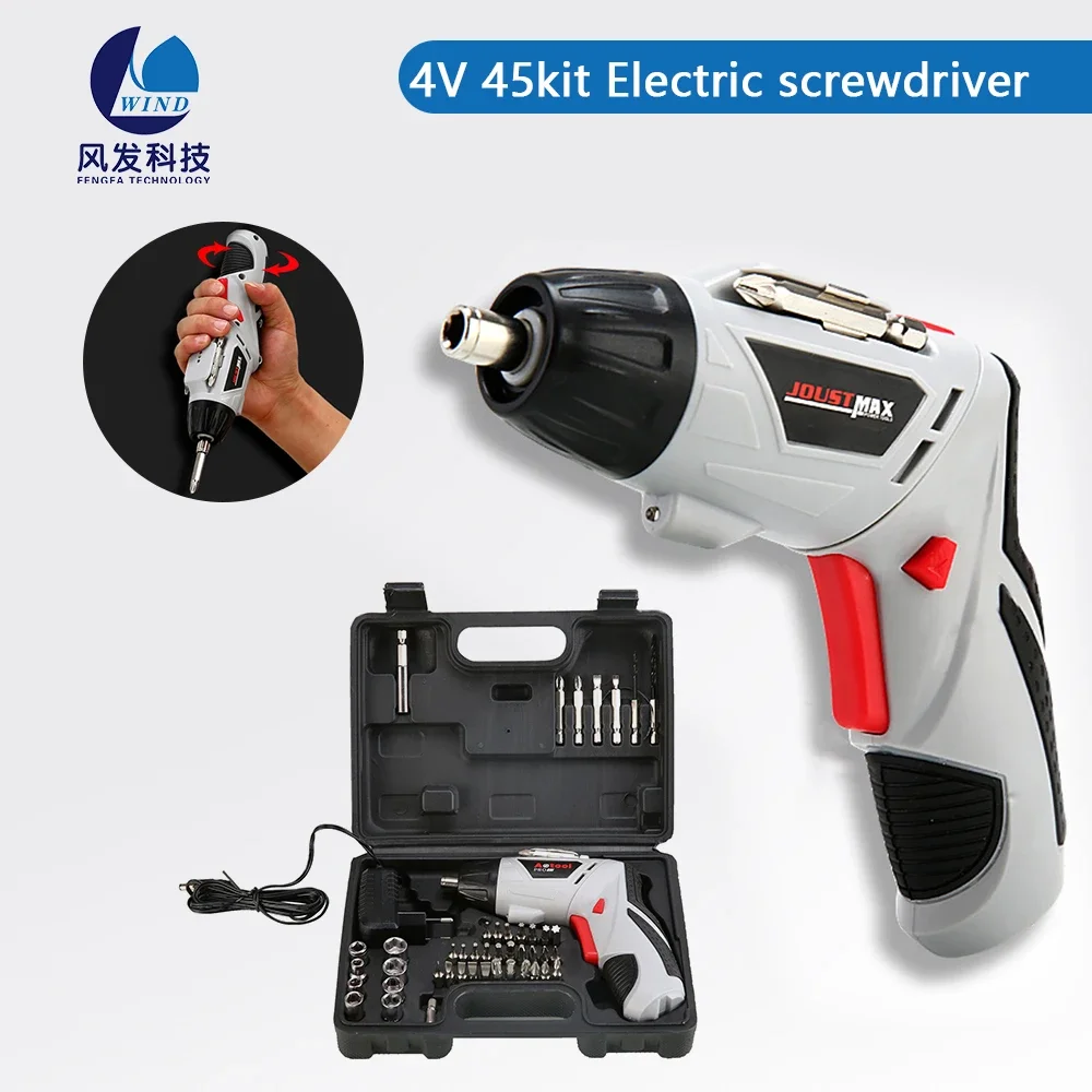 45pcs 4.8V Cordless screwdriver Electric set tool kit power wireless household repairs job tools mini rechargeable LED Light