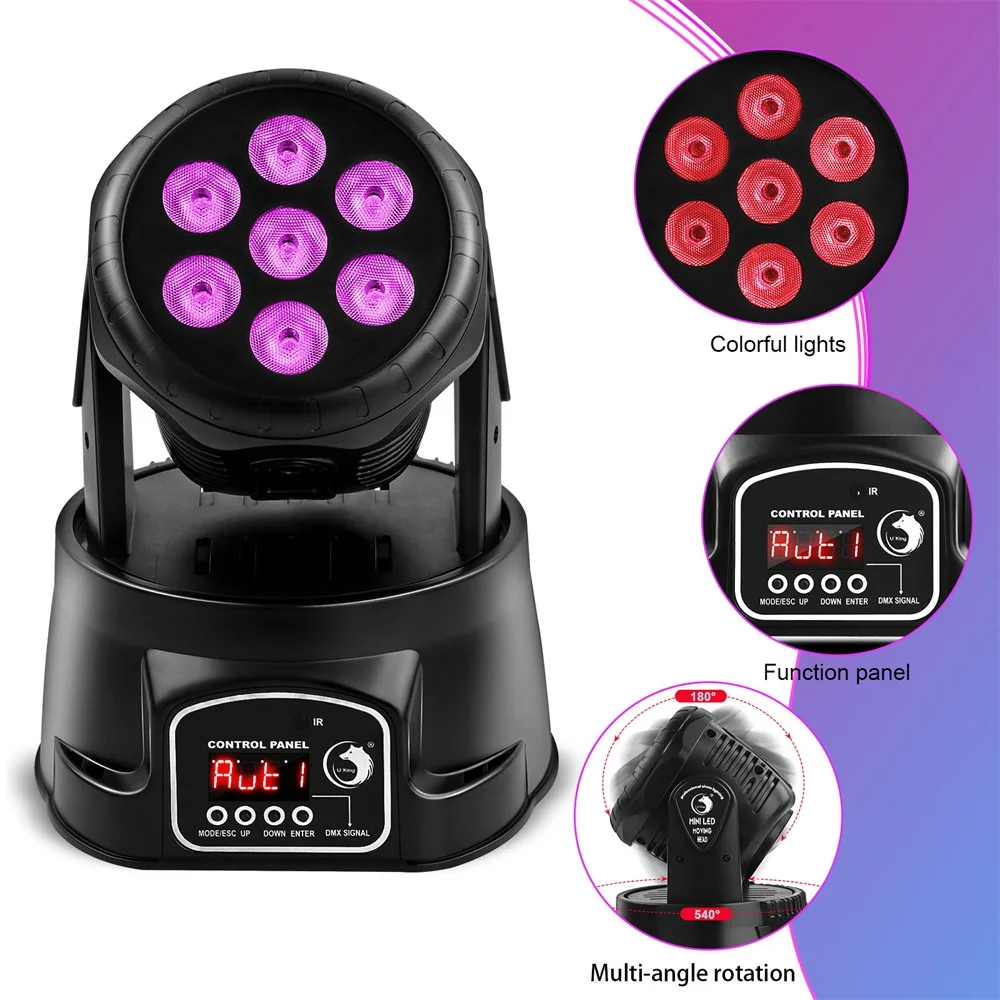 

4 in 1 Moving Head Light RGBW Beam Stage Spotlight 7×10W LED Pinlight Wash Light with Remote Control for Wedding Nightclub