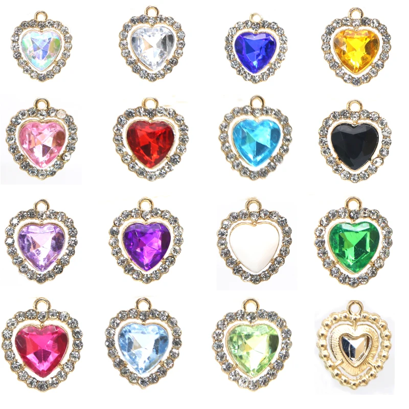

New 10PCS15 * 17MM Alloy Water Diamond Heart Hollow Pendant Pendant Accessories Clothing Necklace Bracelet Jewelry Accessories