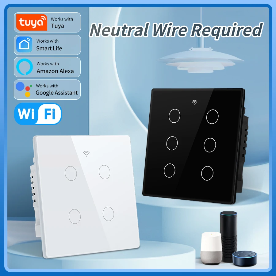WiFi สมาร์ทสวิทช์บราซิลมาตรฐาน 4x4 ขนาด Tuya Smart Life Touch Sensor 4/6 Gang สวิทช์ไฟควบคุมเสียง Alexa Google Home 1