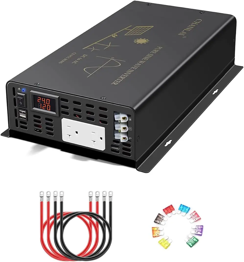 Pure Sine Wave Inverter 5000W 24V 120V Solar Panel Inverter Battery Generator 12V/36V/48V DC to 110V/220V/230V/240V AC Converter