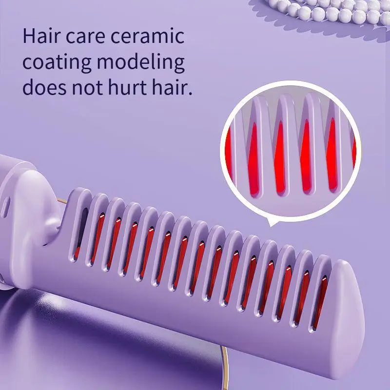 Rechargeable Hair Straightening Comb Home Portable Negative Ion Ceramic Coating Hair Straighteners Brush With Fast For Curly