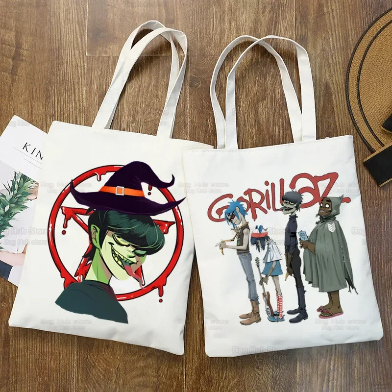 

Холщовые сумки на плечо Gorillaz в стиле панк-рок с мультипликационным рисунком, Вместительная женская сумка-лапша в стиле чакхан для колледжа, сумка для покупок