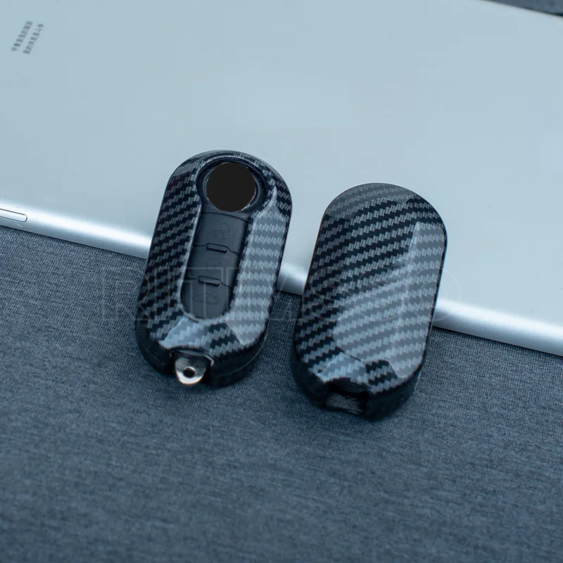 3-Buttons-Carbon-Abs-Car-Flip-Folding-Key-Case-Cover-for-Fiat-500 ...