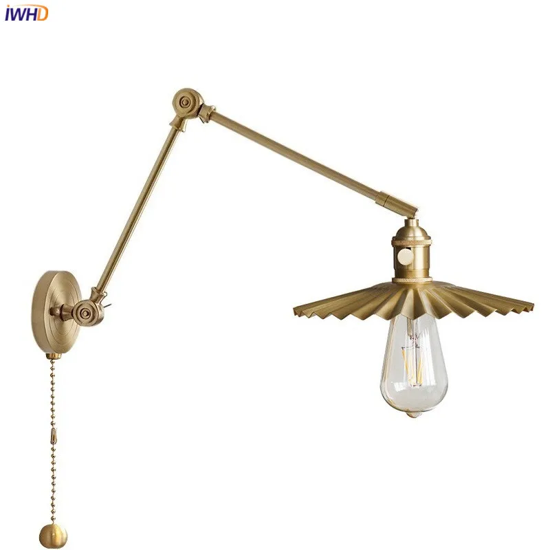 Iwhd Lampade Da Parete A Led Regolabili Con Braccio In Rame Per Soggiorno Camera Da Letto Bagno Pull Chain Switch Lampade Da Parete Moderne