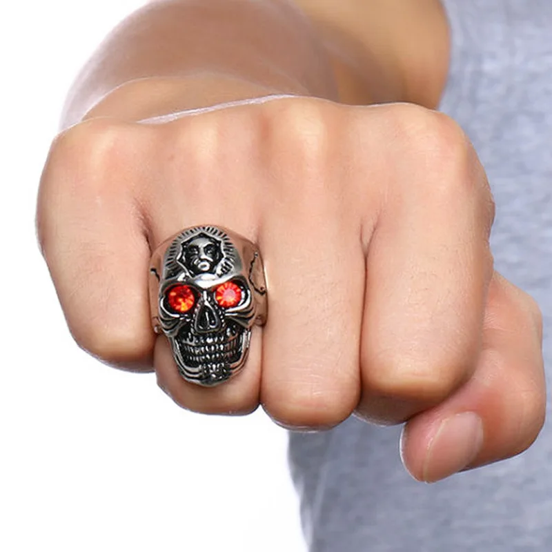 

Classic Skeleton Men Rings Skull Red Eyes Accessories Creativity Punk Hip Hop Vintage Jewelry Halloween Gifts