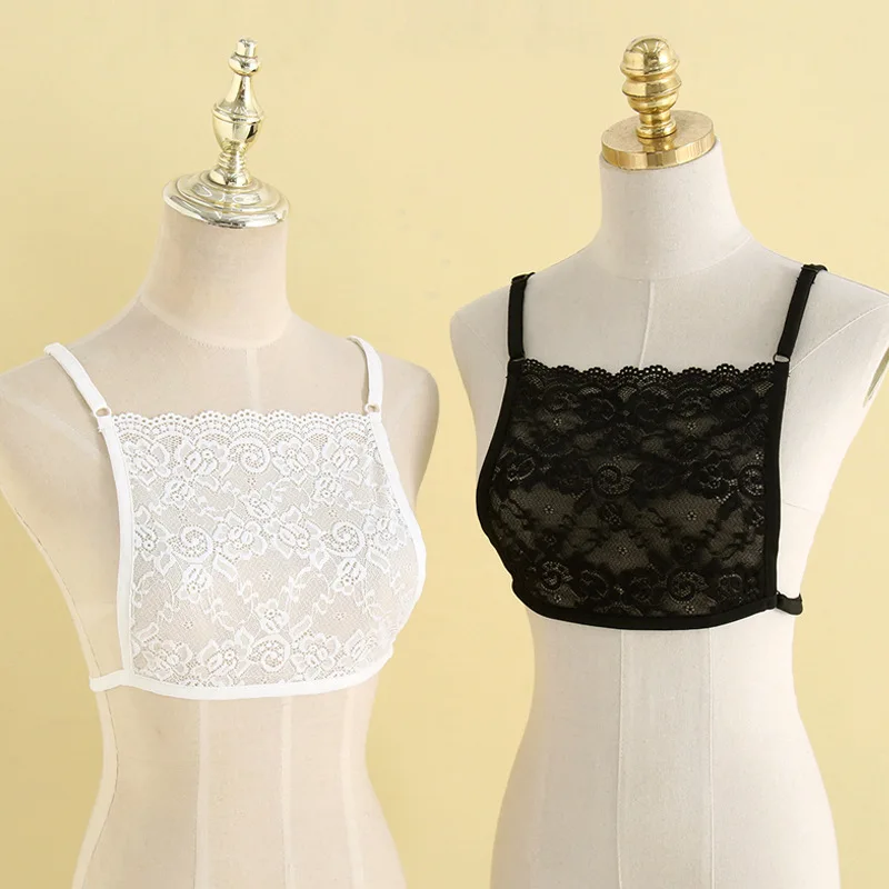 Women Lingerie Bra Lace Camisole Tops Sexy Lace Anti-slip Underwear Camisole Bras Wrapped Chest Overlay Panel Women Invisible Low Cut Clothing Prevent Light Leakage