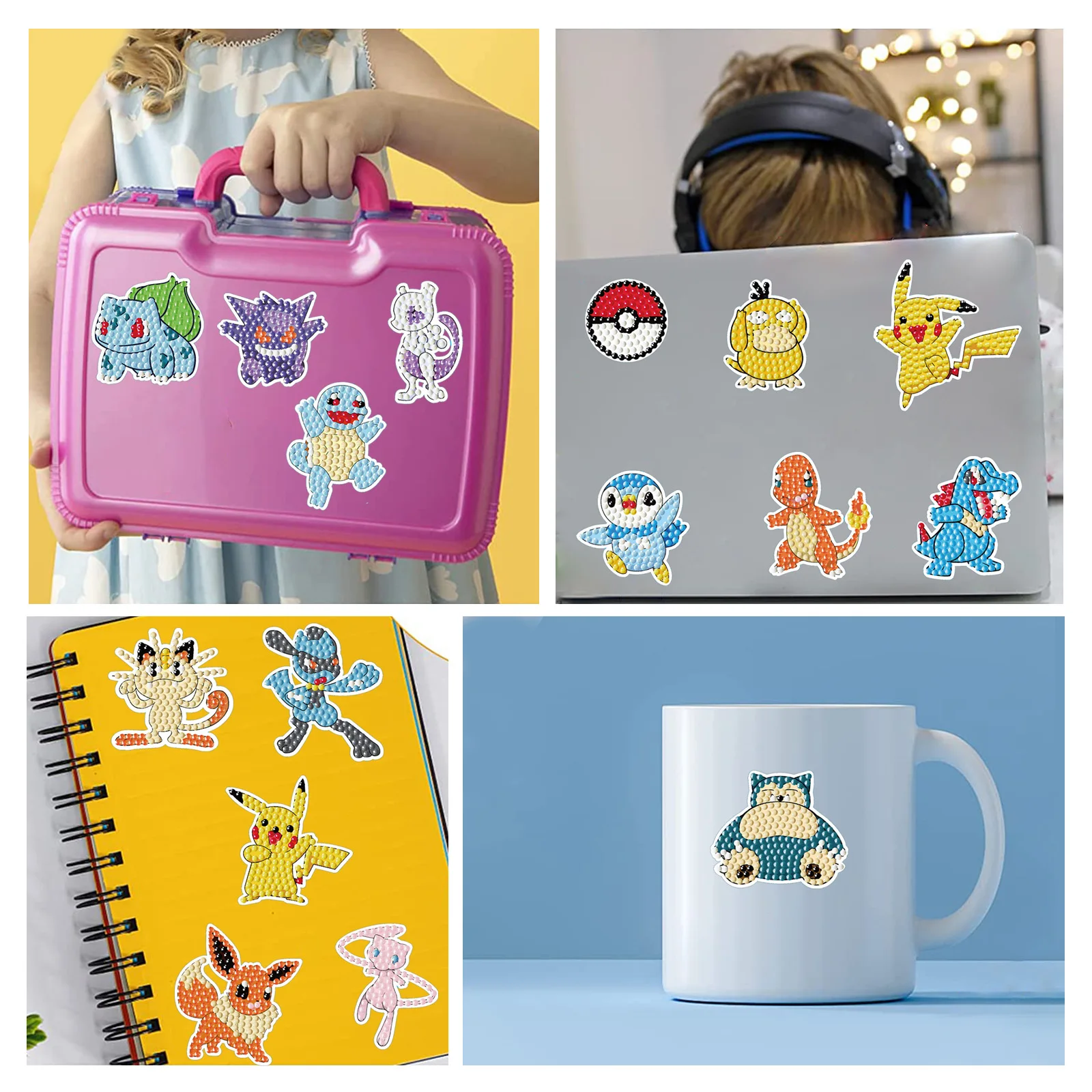 Diamond Painting Stickers Cartoon Game Pikachu DIY Casual Stickers Handmade Lovers School Bag Decoration Paintings