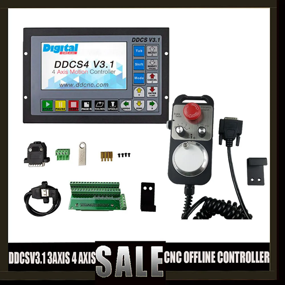 

DDCSV3.1 3/4 оси ЧПУ G-код Автономный контроллер для гравировального фрезерного станка DDCS V3.1 + 4-осевой аварийный остановочный ручной круг MPG