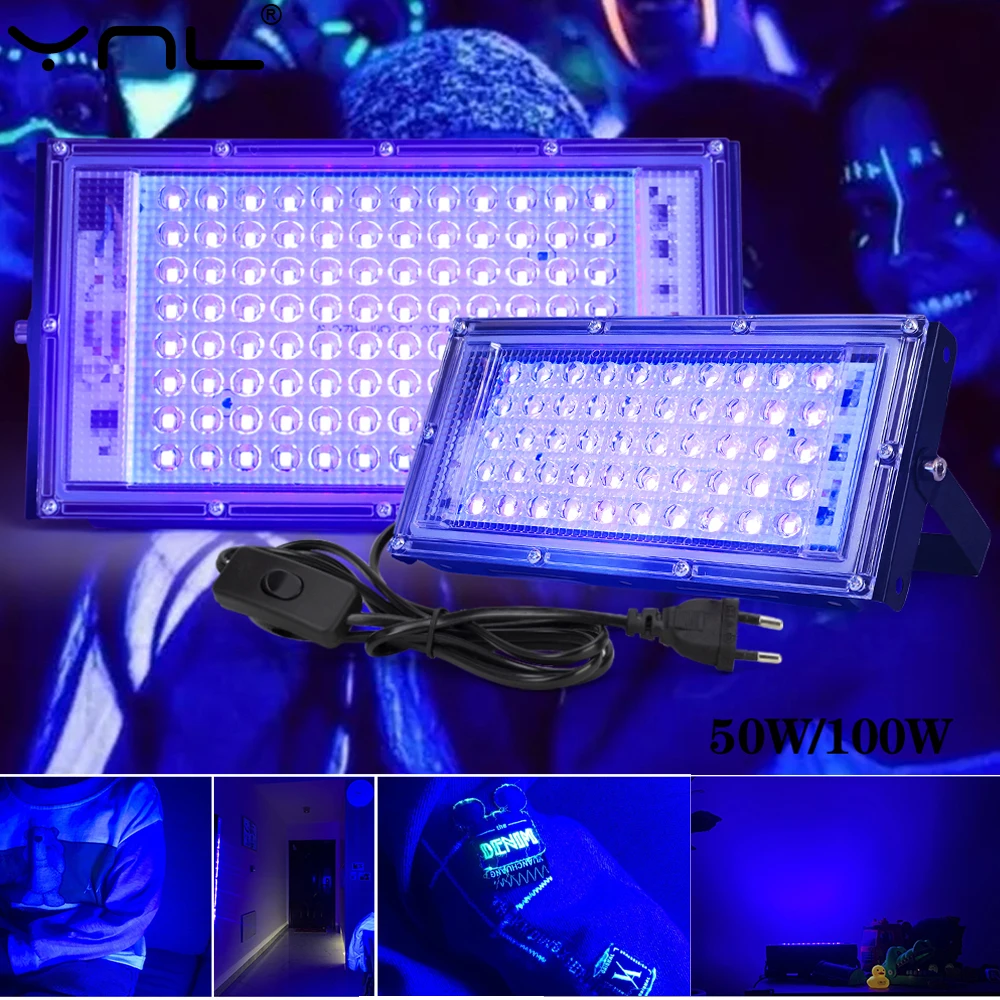 395nm 400nm UV Ultraviolet Fluorescent LED Flood Light 50W 100W AC 220V Stage Lamp Effect Light DJ Dicos Party Stage Blacklight