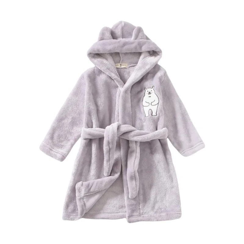 Baywell Kids Little Boys Girls Cartoon Hooded Bathrobe Toddler Flannel Robe Pajamas Sleepwear Birthday Gifts 1-7 Years images - 6