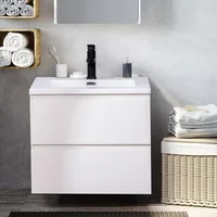 Bathroom Organizers, 24" Wall Mounted Bathroom Vanity With Sink Floating Vanity Two Drawers Bathroom Cabinet With Ceramic Integr 1