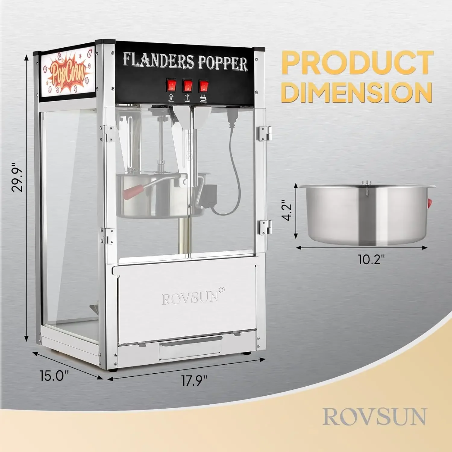 ROVSUN Popcorn Machine with 12 Ounce Kettle Makes, Countertop Popcorn Maker w/Stainless Steel Scoop, Oil Spoon & 3 Cups