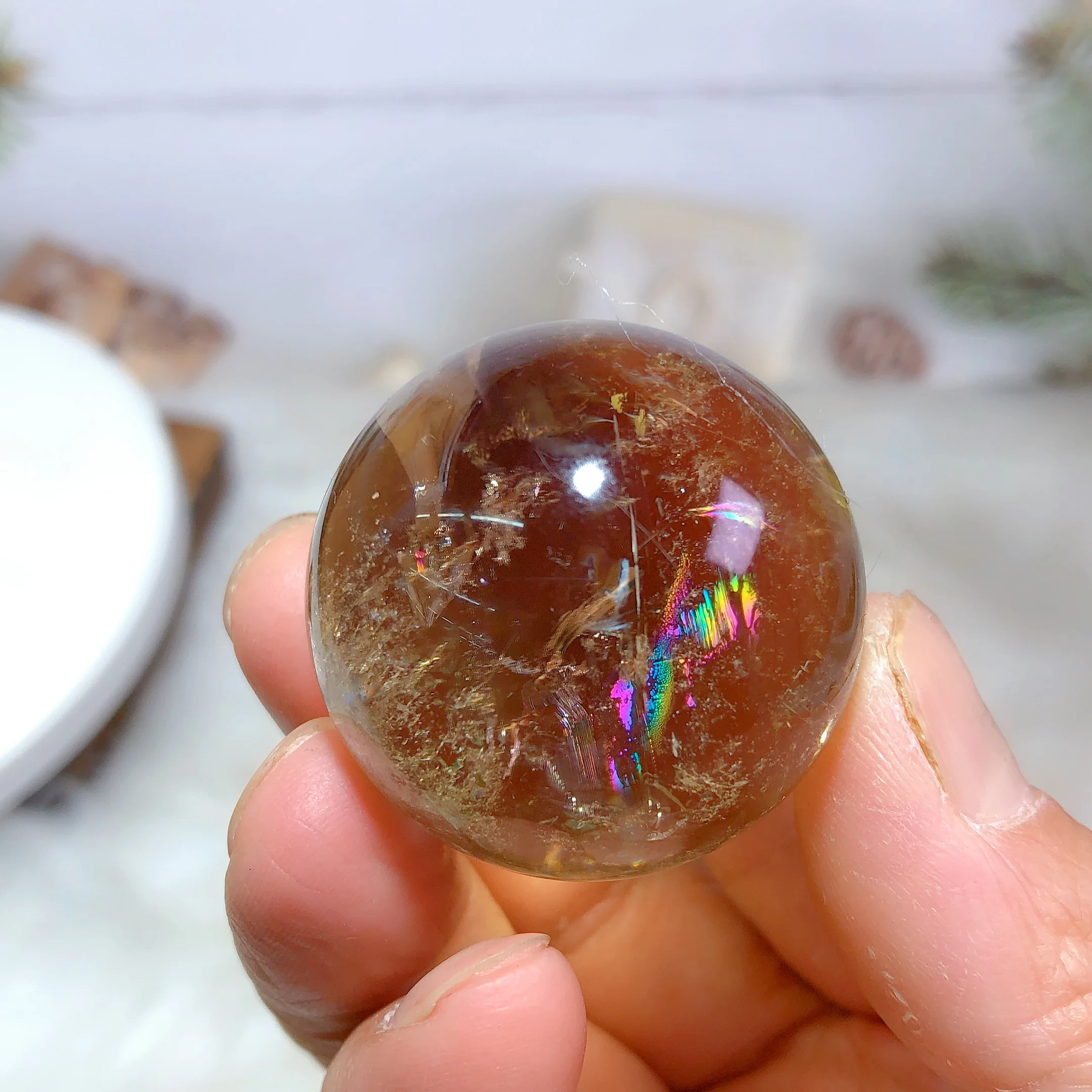 Natural Crystals Citrine Sphere Rainbow Polished Energy Home
