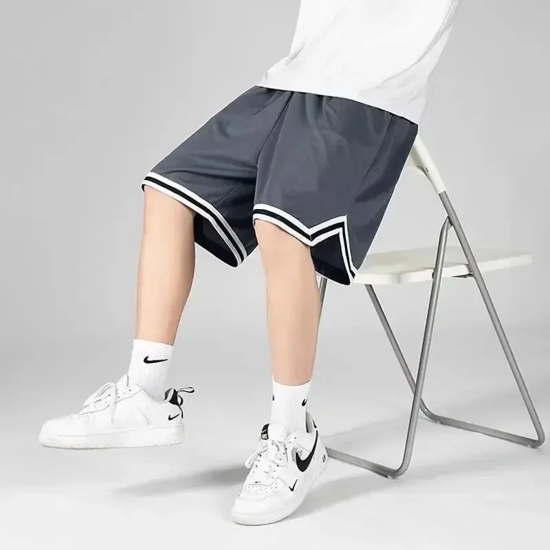 streetwear 남자 농구 반바지 루즈 피트 여름 경량 운동복 트렌디 아이스 실크 빠른 건조 캐주얼 반바지 조깅 M-5XL