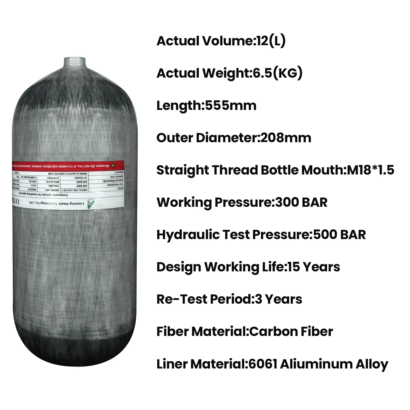 TUXING 300Bar 12L Carbon Fiber Cylinder with Regulating Valve for Underwater Swi