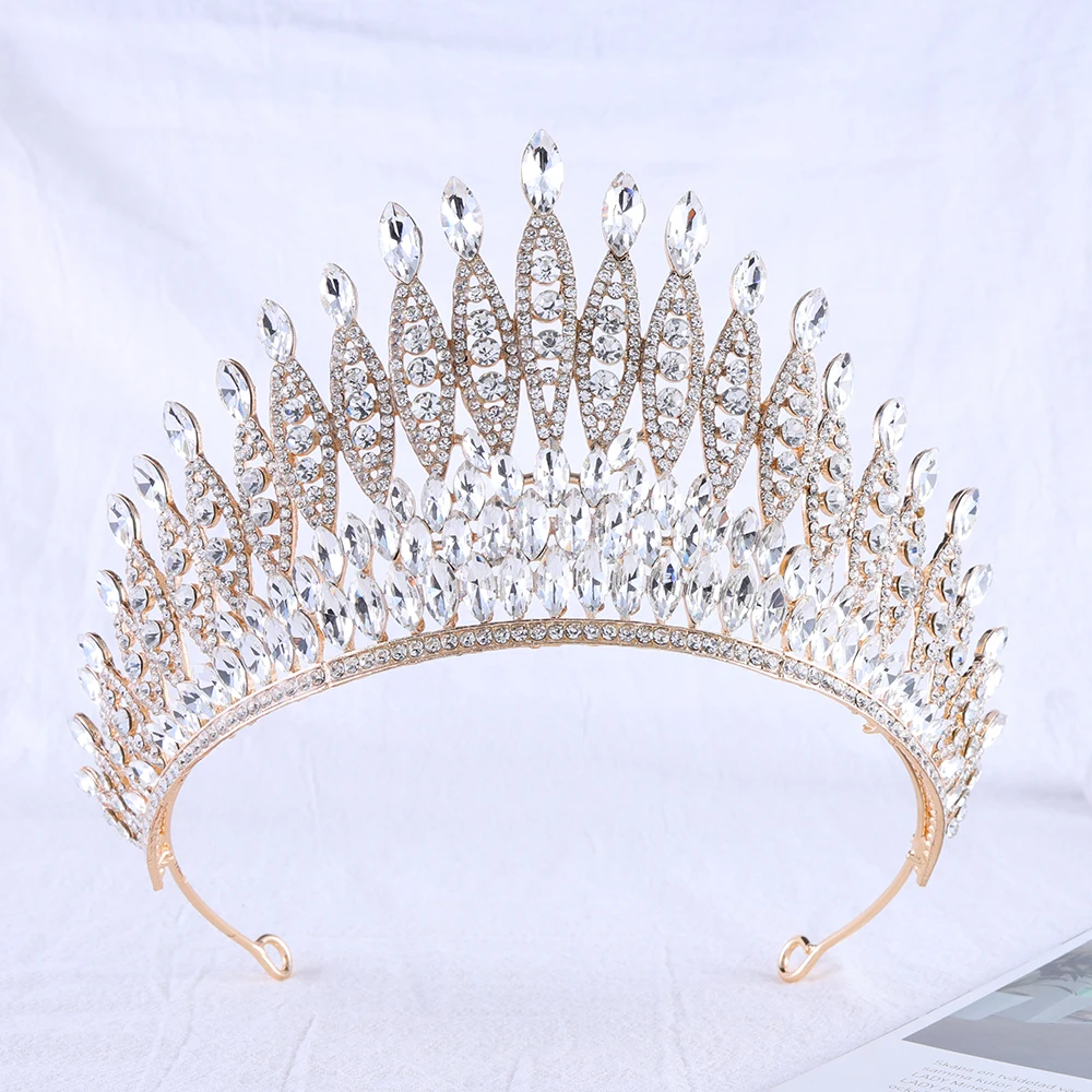 Wedding Crown Gold Silver Color Rhinestone Crystal Diadem Queen Crown Princess Tiaras Bridal Hair Jewelry Party Hair Accessories