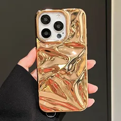 Luxury Electroplate Silvery 3D Wrinkle Phone Case with Purple Water Ripple Design - iPhone 12 (Gold)