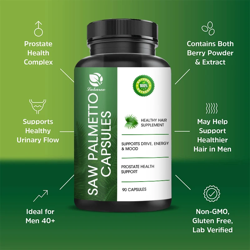Saw Palmetto Capsules for Men Hair Growth Prostate Urination Support