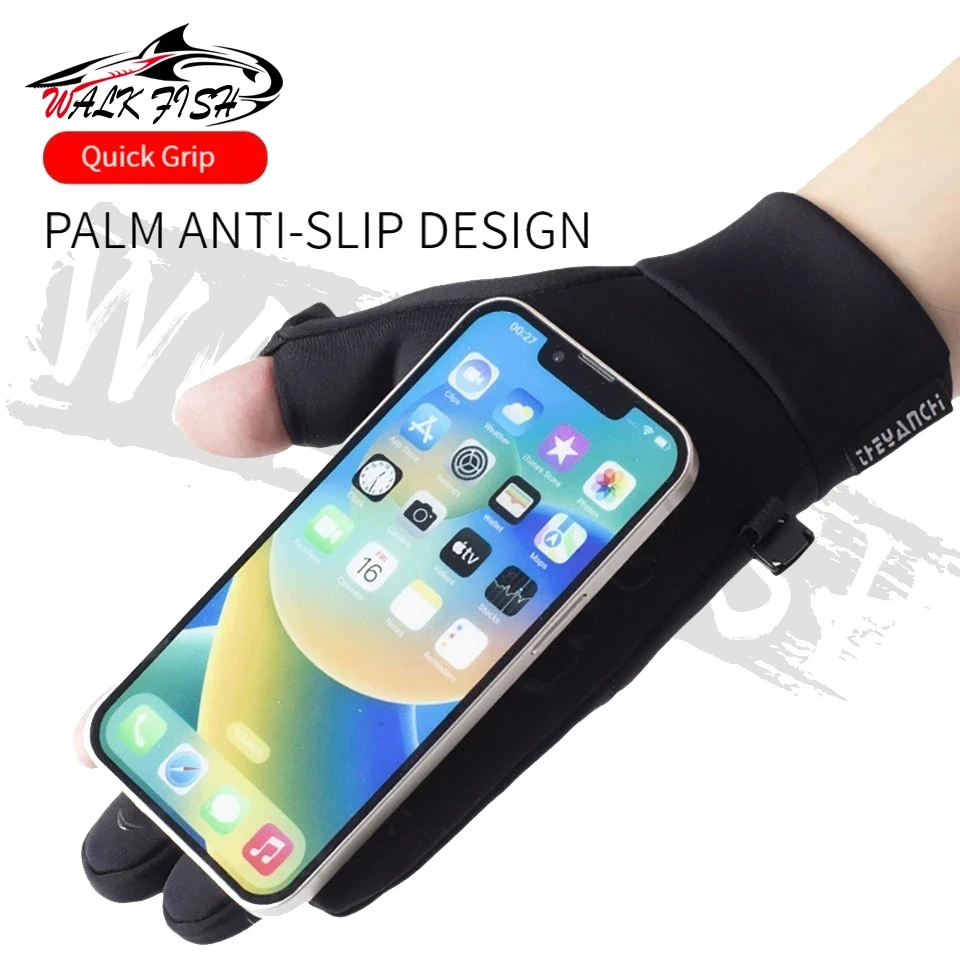 WALK FISH Fishing Gloves Warm Windproof Waterproof Touch Screen Anti Slip Outdoor Sport Running Exposed Fingers Gloves Unisex 4