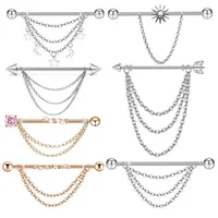 Double Piercing Chain Stud Earring Industrial Piercing Chain Earrings Tassel Cartilage Helix Jewelry Connected Stud Earring Lobe - Image 3