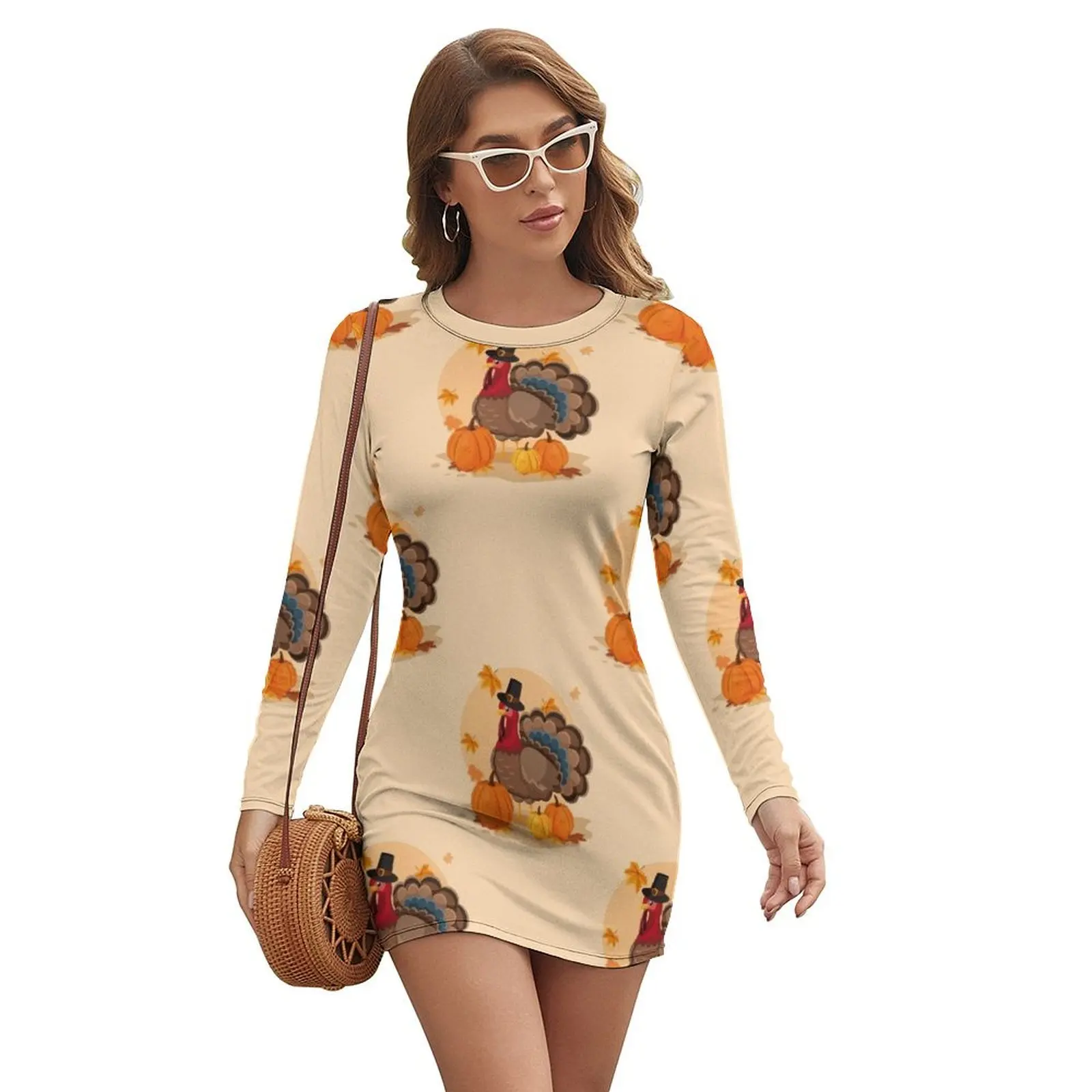 

happy thanksgiving pilgrim turkey Long-sleeved Dress dresses women summer 2024 Summer dresses for women Women's dresses