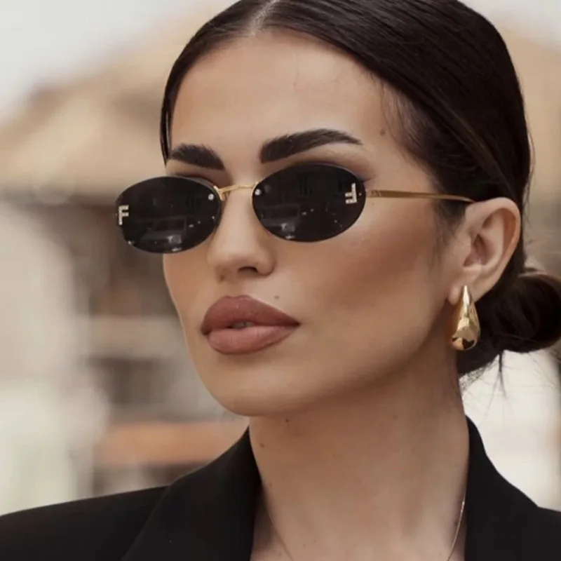 Rimless Oval Women’s Sunglasses – Small Frame UV400 Luxury Fashion Shades with Clear Ocean Lens Safety Accessories Sunglasses